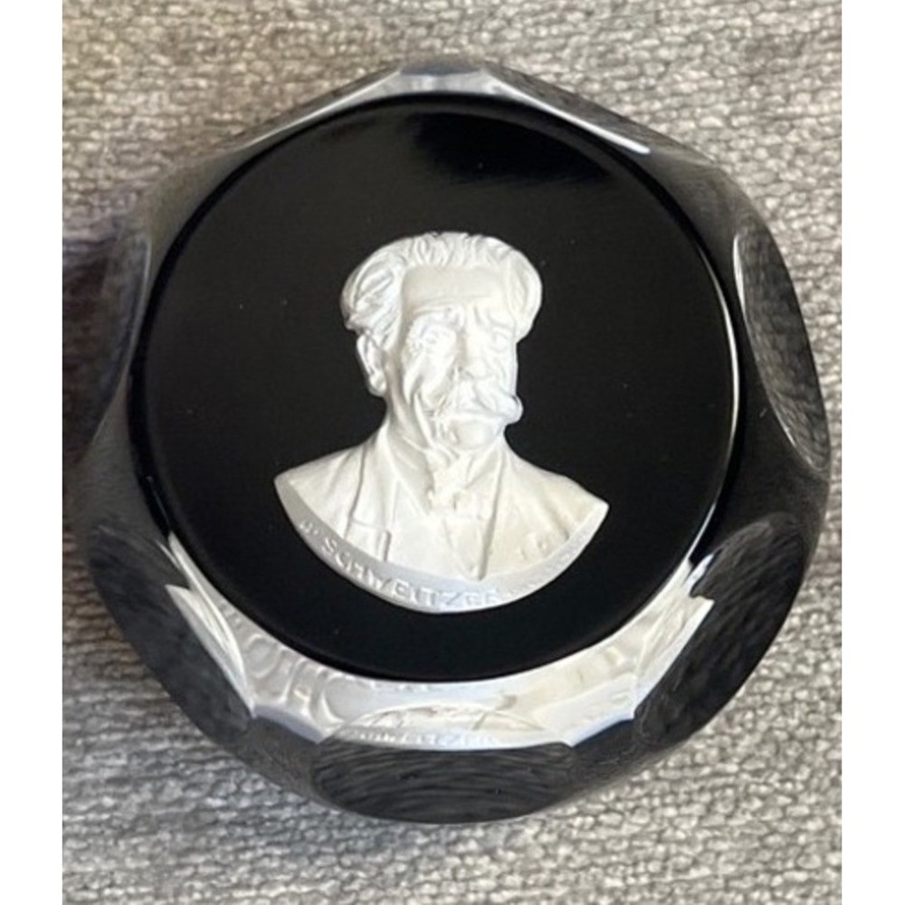 Baccarat Albert Schweitzer Crystal Paperweight Indigo Intaglio Portrait France